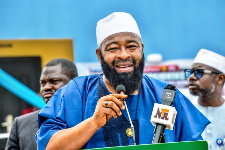 Governor Bago speaking on a podium
